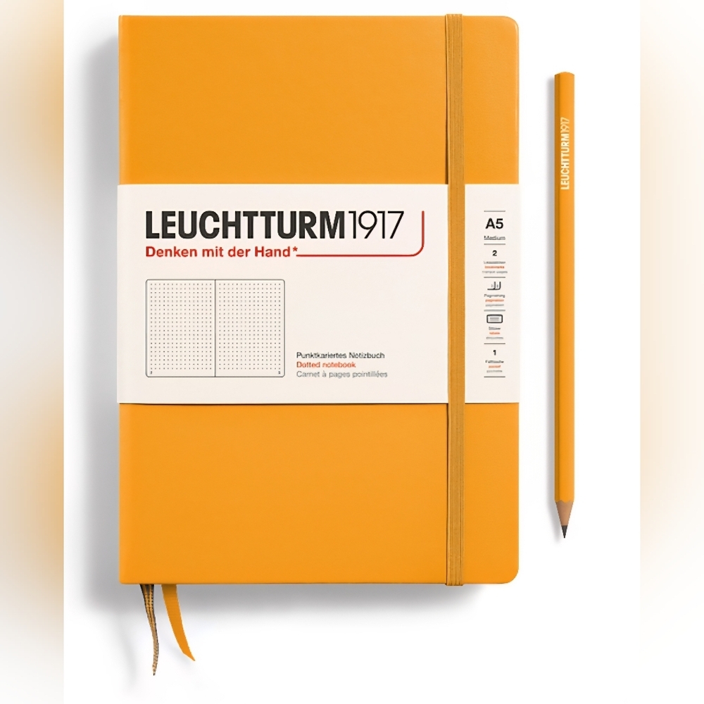 Notebook Medium (A5), Hardcover, 251 numbered pages, Rising Sun, dotted